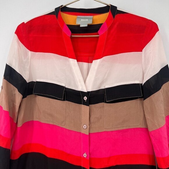 Maeve Anthro Silk Long Sleeve Striped Blouse - Picture 3 of 10